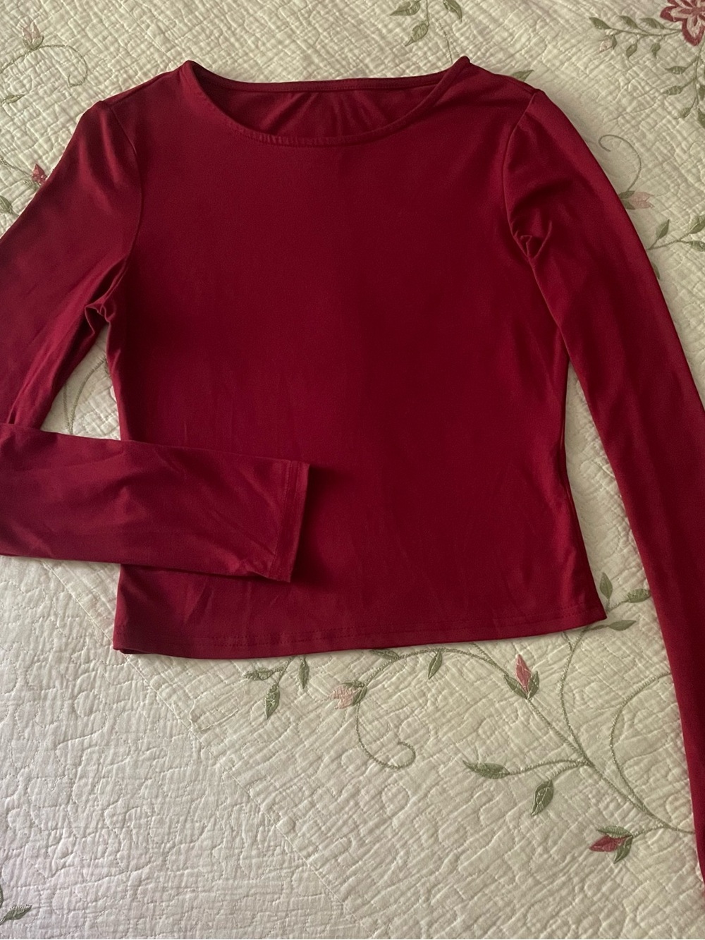 Dark Wine Red Long Sleeve Crop Top